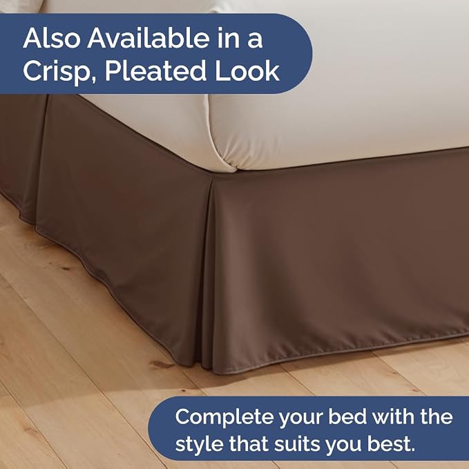 Bedskirt Queen Size Ruffle - Ruffled Bed Skirt - 12 Inch Drop - Brown | Bedskirt with Platform, Ultra-Soft Premium Hotel Quality, Wrinkle Free, Fade & Shrink Resistant, for Women, Men, Kids & Teens
