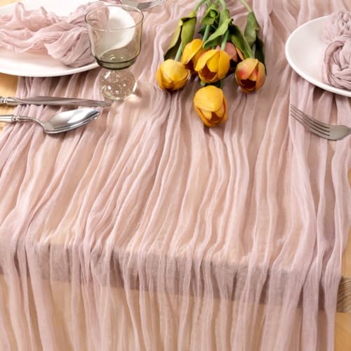 2 Pack Pink Table Runner 10ft Rustic Gauze Cheesecloth Table Decor