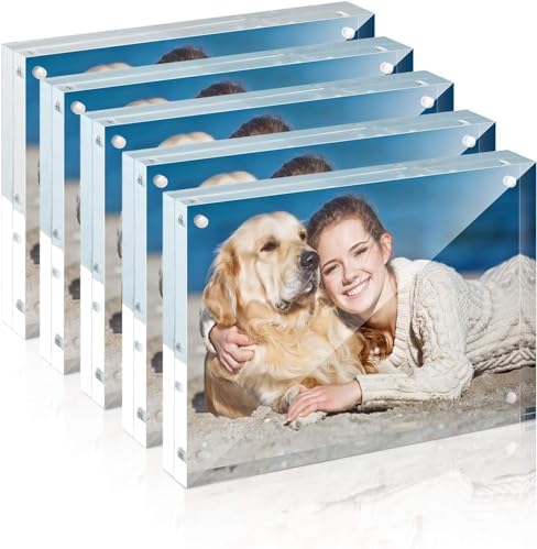TWING 4x6 Acrylic Frame 5 Pack,24MM Thicker Frameless Clear Picture Frames