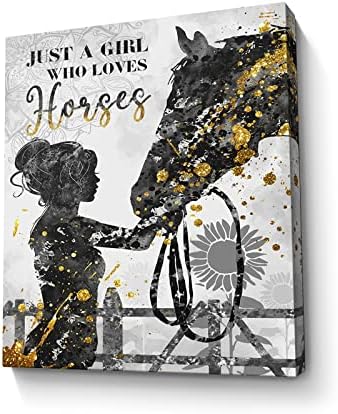 Rustic Religious Horse Wall Art Horse with Girl Picture Inspirational Painting Horse Gifts for Girls Framed Modern Artwork for Girls Bedroom Home Decor 16x20 inch