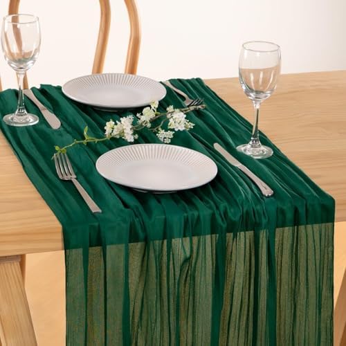 Emerald Green Cheesecloth Table Runner 10ft Boho Sheer Gauze Runner