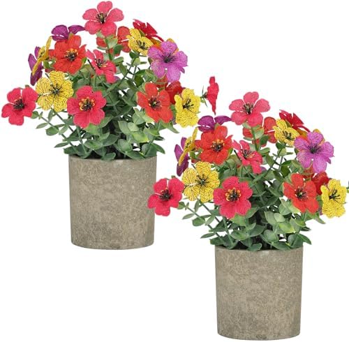 2 Pack Small Fake Plants Potted Artificial Plants Artificial Flowers Potted