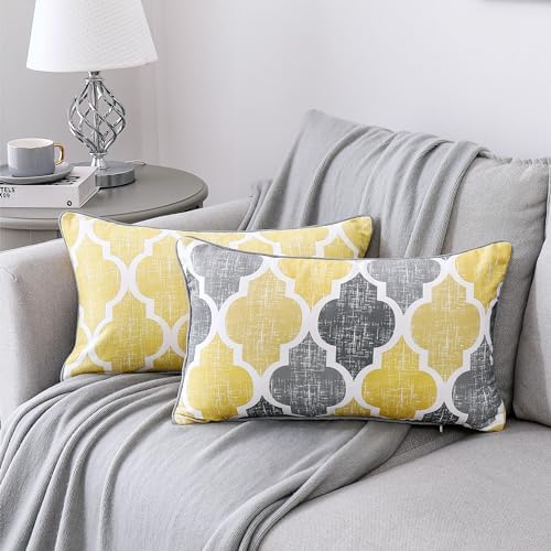 Beauoop Throw Pillow Cover 20x12 for Couch Sofa Moroccan Yellow Gray 2 Sets