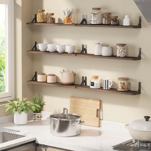 YGEOMER 23.6in Floating Shelves for Wall Home Decor, Wood, Brown, Set of 6