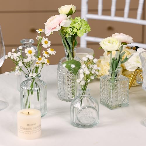 CUCUMI 24pcs Bud Vases for Centerpieces, Clear Glass Vase Decorations | Clear Vintage Decorative Small Vases for Flowers, Wedding Rustic Home Table Decor