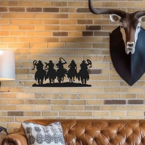 Zonon Western Cowboy Wall Decor Metal Cowboy Sign, Black | Cowboy Silhouette Metal Sign, Metal Art Western Three Riders, Hanging Western Decor for Home Speakeasy Indoor Bedroom