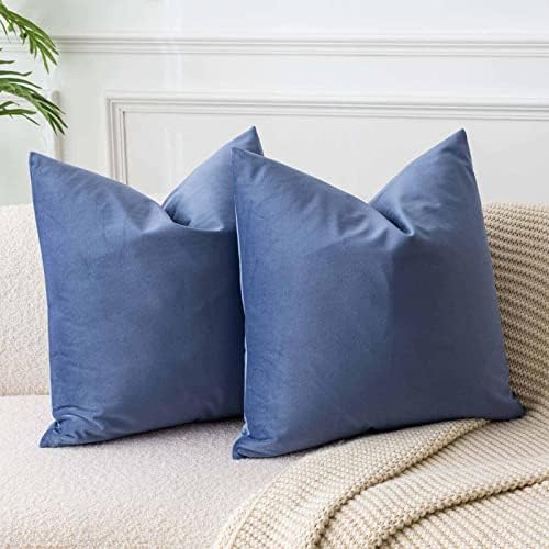 JUSPURBET 24x24 Euro Velvet Throw Pillow Covers Set of 2,Blue