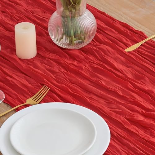 Asee'm 12pcs Red Cheesecloth Table Runner Christmas 10FT Boho Rustic Gauze