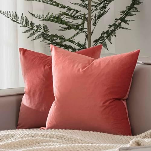 JUSPURBET 26x26 Euro Velvet Throw Pillow Covers Set of 2,Coral