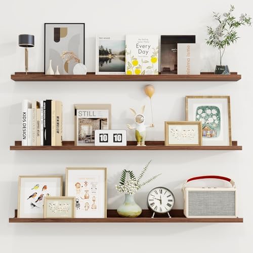 Axeman 40 Inch Floating Shelves, Walnut Picture Ledge Shelf Set of 3