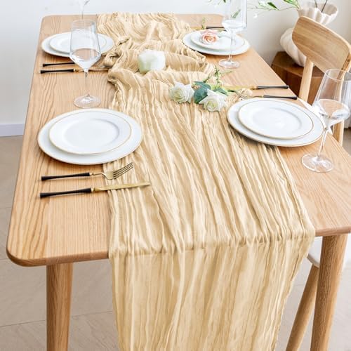 Wokceer Cheesecloth Table Runner Sand 10FT Boho Gauze Runner, 6 Pack