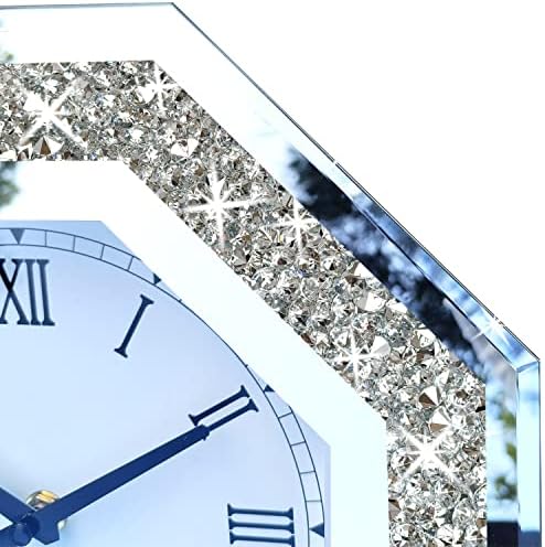 Wall Clock, Octagon Mirror Glass Clock, Cute Diamond 12-inch Non-Ticking Clock for Wall Décor, Perfect Home Decor for Bedroom, Bathroom Motif, Dining Room(Excluding Batteries.)