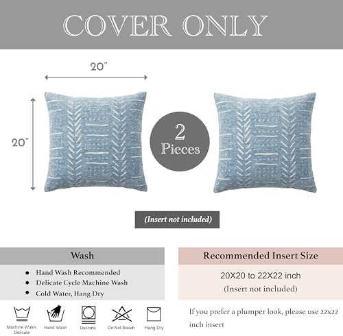 BlissBlush Coastal Blue Decorative Throw Pillow Covers 20x20 Set of 2, Soft Woven Chenille Accent Pillow Covers for Couch Sofa Bed, Textured Farmhouse Cushion Covers for Living Room