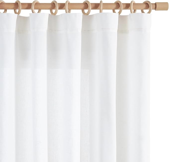 jinchan Linen Curtains Light Filtering Back Tab 50x84 Inch 2 Panels White | Semi Sheer Curtains 84 inch length for Bedroom Living Room, Modern Farmhouse Drapes with Rod Pocket, Natural Boho Curtains
