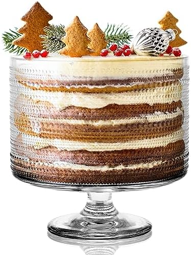 MDLUU Glass Trifle Bowl with Pedestal, 3.43qt Footed Dessert Stand, Vintage Centerpiece Bowl for Layered Cakes, Fruits, Salad (Raindrop Pattern)