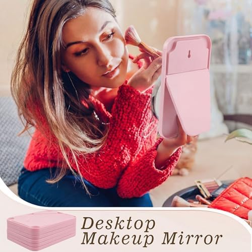 12 Pack 8x5 In Desk Makeup Mirror with Stand and Hanging Hole,Pink