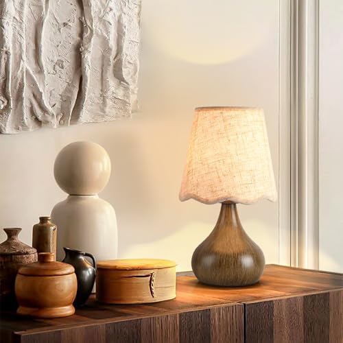 Ziqqeelam Wood Grain Small Table Lamp, Farmhouse Bedroom Lamps for Bedside Nightstand, Vintage Small Table Lamps for Small Spaces for Kitchen Counter, Home Office, Living Room, Kids Dorm, Bookshelf
