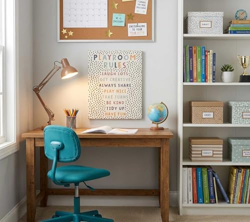 Kids Playroom Canvas Wall Art, Neutral Playroom Rules Painting Picture Wall Decor, Boho Classroom Educational Poster Print Artwork for Classroom, Nursery, Toddler Home Decoration, 16x24in Framed