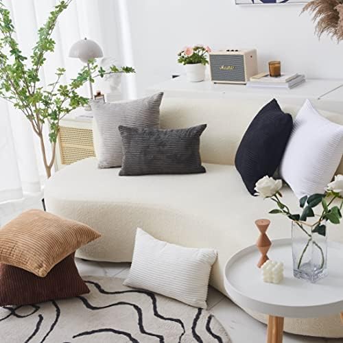 Home Brilliant Set of 2 Cream Pillow Covers 20x20 Solid Supersoft Corduroy Handmade Decorative Corduroy Throw Pillow Cushion Cover for Bed Couch Decor, 50cm, 20 x 20 Inch, Cream Cheese
