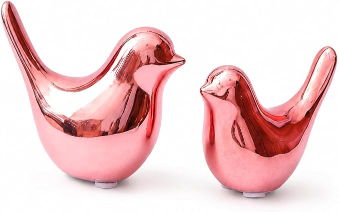 Small Pink Ceramic Birds,2 Pack Handcrafted Decorative Figurines for Home, Office, Desk, Shelf, Tabletop, Living Room, Bedroom, Coffee Table Décor, Gift for Housewarming and Holidays