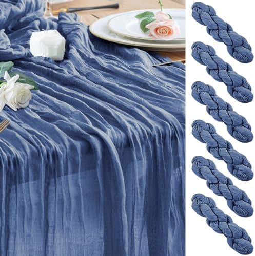 Wokceer Cheesecloth Table Runner Blue 10FT Boho Gauze Runner, 6 Pack