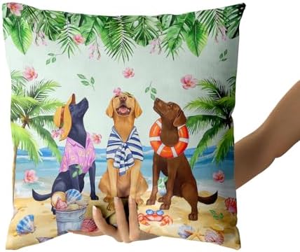 Giwawa Summer Dogs Pillow Covers Set of 2 18"x18" Funny Coastal Beach Puppy Square Pillowcases Tropical Palm Leaf Floral Soft Cotton Throw Cushion Covers for Sofa Couch Patio Living Room Decor
