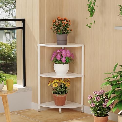3 Tier Corner Shelf Stand for Bathroom, 23.2", Marble White