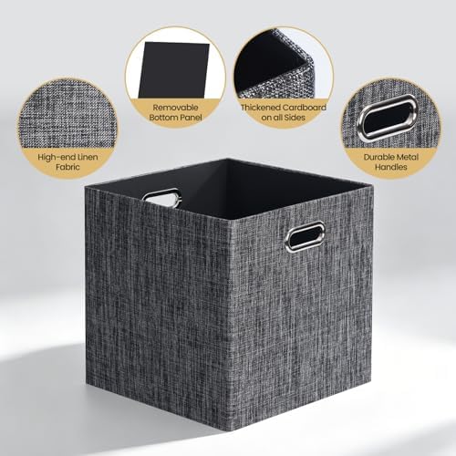 Posprica Fabric Storage Cubes,13×13×13 cube storage bins, Foldable Drawers Baskets Containers for Shelf Cabinet Bookcase,Thick and Heavy Duty (4pcs, Black)