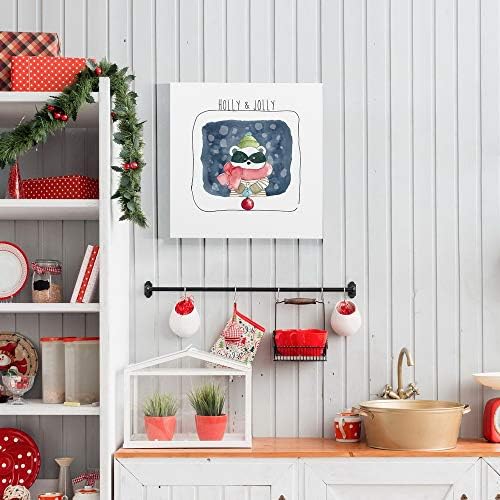 Renditions Gallery Abstract Animal Wall Art for Home Decor Holly & Jolly Christmas Raccoon Canvas Hanging Artwork for Dining Living Room Kitchen Decorations - 16"X16" LT05