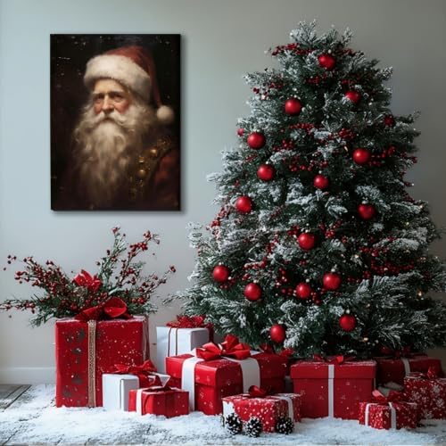 Victorian Santa Claus Portrait Christmas Art for Bedroom 24x36in, Framed Festival Canvas Prints for Christmas Wall Decor, Vintage Winter Pictures for Home Wall Decorations Indoor