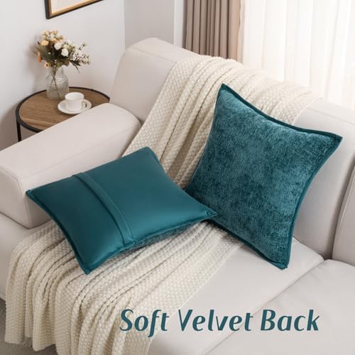 FUTEI Pack of 2 Chenille Soft Throw Pillow Covers 24x24 Inch, Teal