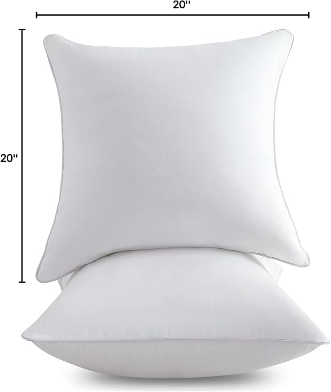 FAVRIQ 20 x 20 Pillow Inserts (Set of 2) - 20 Inch Square Interior Couch Throw Pillow with 100% Cotton Cover - Decorative Pillow Insert Pair - White Sofa Pillow