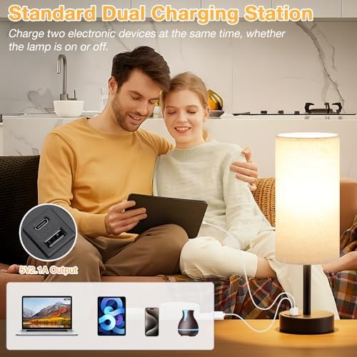 Dicoool Bedside Table Lamp for Bedroom - 3-Way Dimmable Touch Lamp, USB A+C