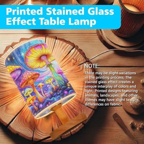 Psychedelic Mushrooms Table Lamp LED 3-Color Pressed Bedside, Psychedelic Mushrooms Shade Lamp with Wood Base for Bedroom Living Room Desk Office TL01