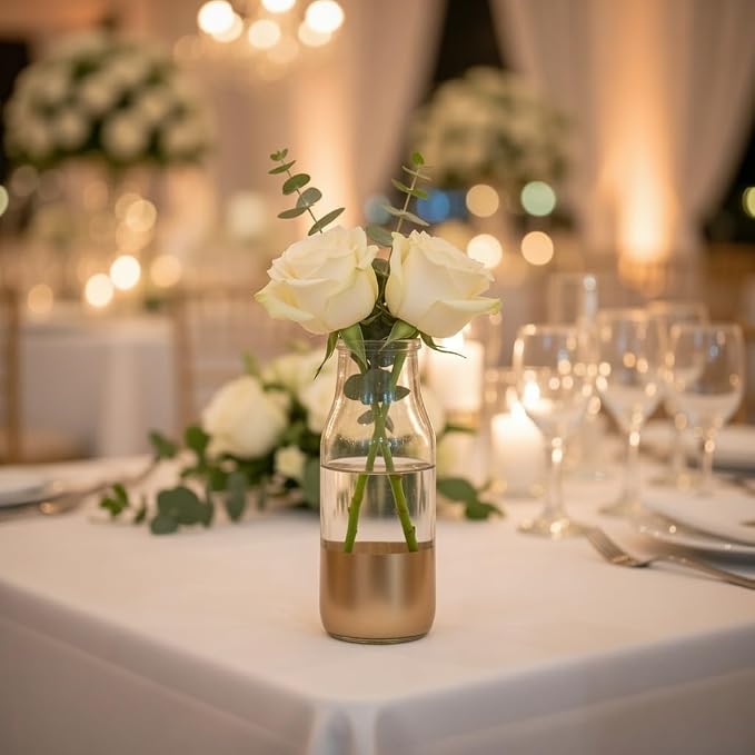 Hosley Set of 6 Glass Flower Vases with Gold Dip – 5.5" High, Elegant Glass Vases for Floral Arrangements, Wedding Decor, Party, Floor Display, Home & Office Decor