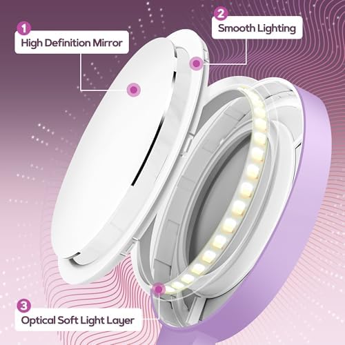 B Beauty Planet Magnifying Mirror with Light 30X, Double-Sided 1X/30X Magnifying Makeup Mirror with Tweezer, 2000mAh 3 Colour Modes with Adjustable Brightness,Foldable Travel Mirror(Purple)