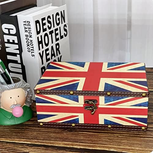 Vintage Union Jack Flag Treasure Box - Wooden Storage Decorative Box with Lid, Durable Trinket Jewelry Memento Keepsake Case, Gifts for Kids, Girls, Boys, Women, Home Decor (Small)