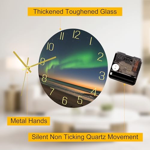 VIKMARI Aurora Black Gold Silent 8" Wall Clock Bathroom Living Room Decor