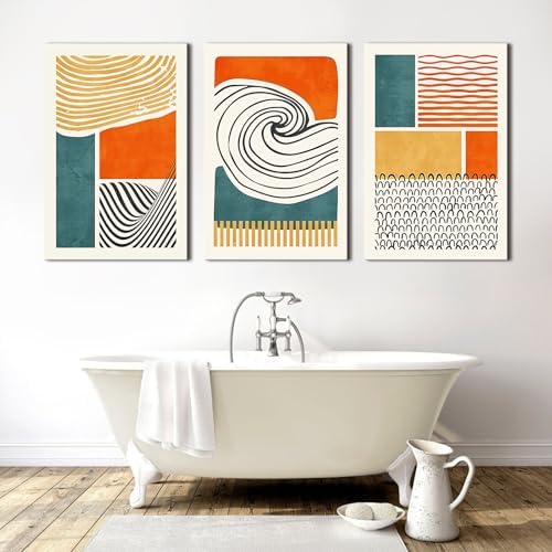 Boho Wall Art Mid Century Modern Wall Decor Abstract Color Block Geometric Canvas Prints Paintings Colorful Simple Line Pictures Abstract Framed Artwork Living Room Bedroom Home Decoration 24x36" 3Pcs