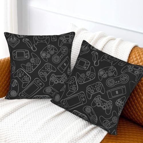 Perinsto Video Game Controller Background Throw Pillow Covers Set of 2 Gaming Gadgets Decorative Pillowcases Soft Cushion Covers for Sofa Couch Bed Home Decor, 20"X20"