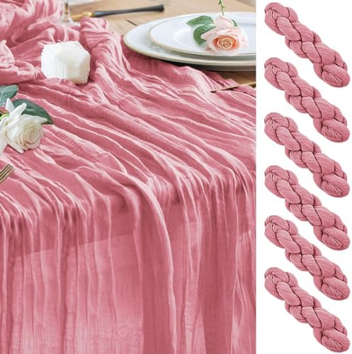 Wokceer Cheesecloth Table Runner Dusty Rose 10FT Boho Gauze, 6 Pack