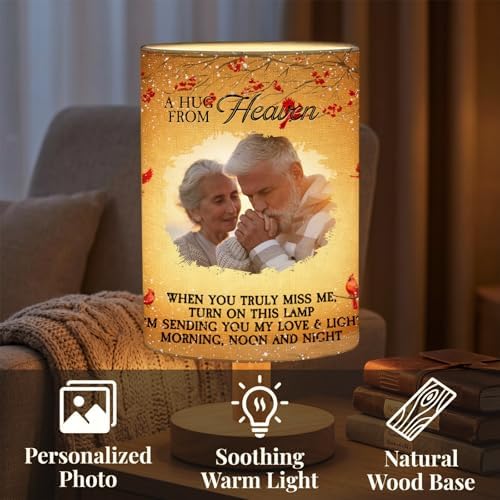 Personalized Memorial Gifts Lamp - Custom Photo Remembrance Gift for Loss, in Memory of Loved One Gifts, Comforting Sympathy Light for Home Decor, Warm Glow Wooden Base Table Lamp
