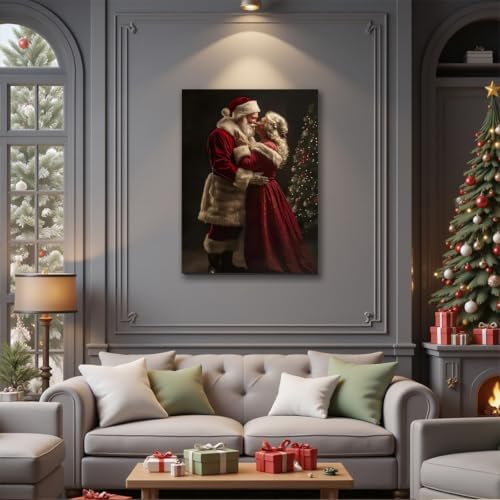 FLZYKGPA Santa Claus & Mrs. Claus Holiday Wall Decor 16x24in, Festive Art Perfect for Christmas, Thanksgiving, Indoor Use, Living Room Canvas Decoration Xmas Christmas Wall Art for Bedroom