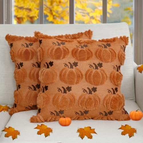 Coddsmz Fall Pumpkin Throw Pillow Covers 18x18 Inches 2PCS Halloween Decor