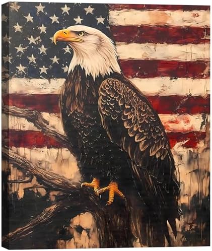RIBNTAK Vintage Patriotic Bald Eagle for Independence Day Wall Art Decorations, 8x12 In, Aesthetic Posters for memorial day Canvas Print Decor, Rustic Artwork for Living Room, Bedroom, Office