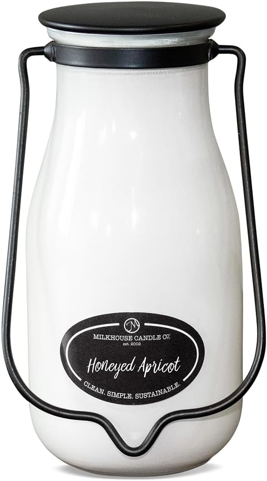 Milkhouse Honeyed Apricot Soy Candle, 14 oz Milkbottle, 90+ Hr Burn