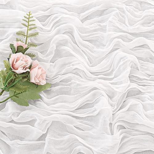 White 10FT Cheesecloth Table Runner Boho Gauze Fabric Table Runner Rustic Sheer Runner for Wedding Bridal Baby Shower Birthday Party Boho Table Decor（1 Pack White）