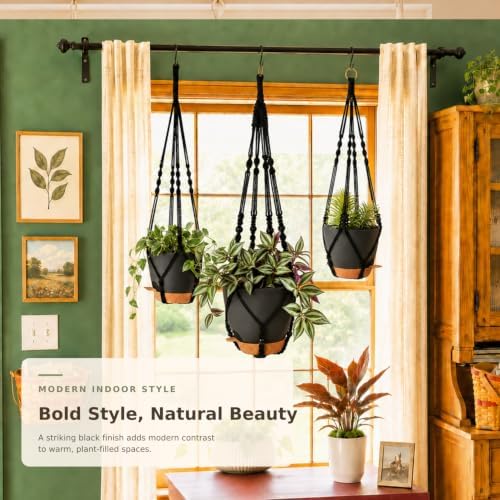 Bouqlife 3 Pack Self Watering Hanging Planters Macrame Plant Hangers with Indoor Flower Pots, 3 Different Size Hanging Basket, Plant Hanger with Hooks for Garden Home Decor Black