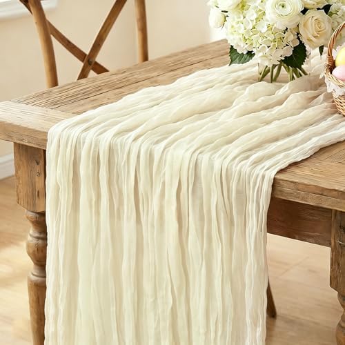 Beige Cheesecloth Table Runner, 10FT Rustic Beige Boho Gauze Table Runner for Wedding Bridal Shower Baby Shower Birthday Tea Party Decorations