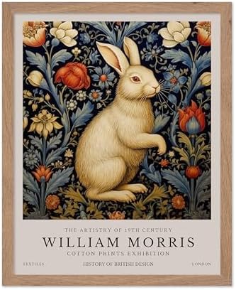 Poster Master William Morris Poster - White Rabbit Print - Flower Art - Animal Illustration - Floral Illustration - Bunny Illustration - Great Office or Bedroom Decor - 11x14 Beige Framed